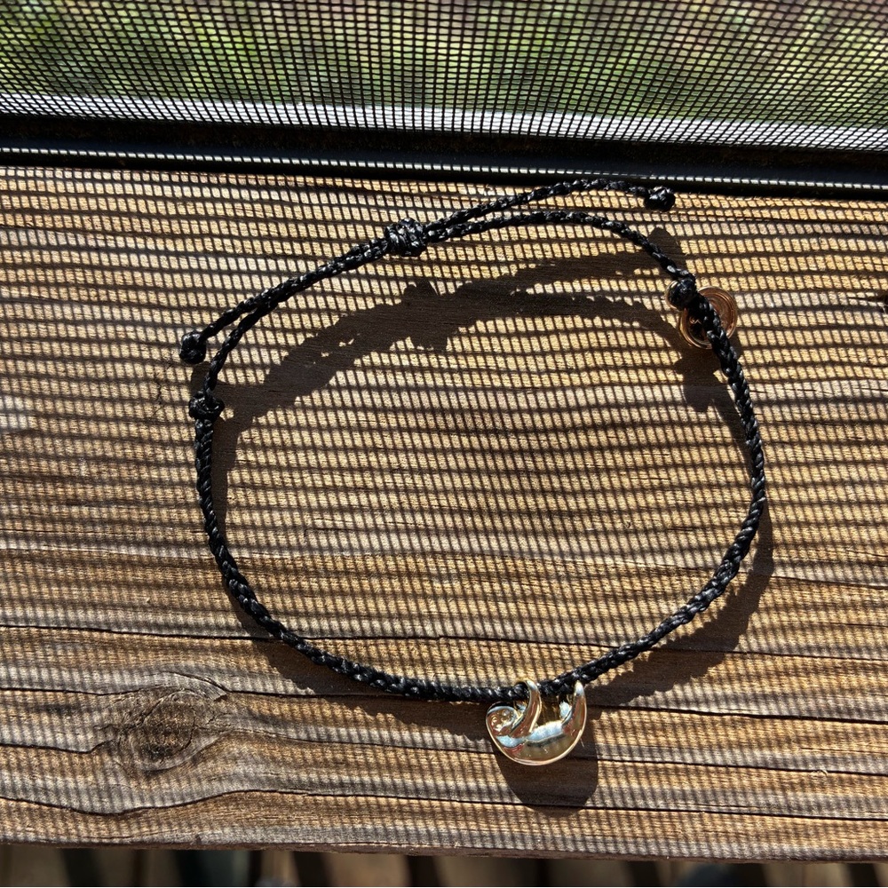 Puravida Gold Sloth Charm Black Cord Bracelet